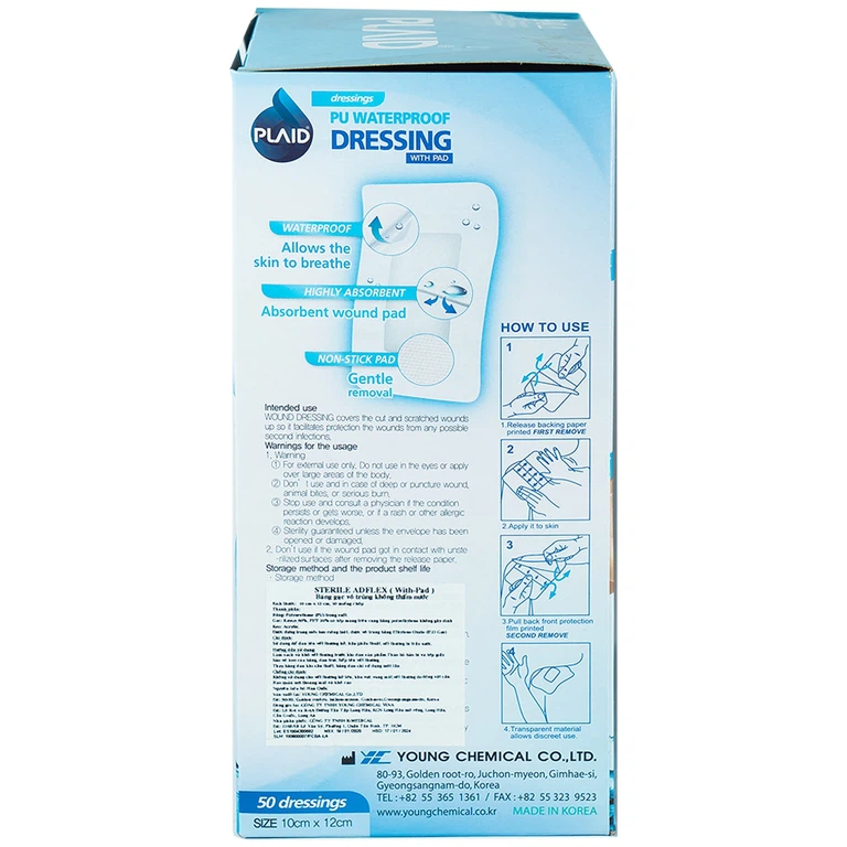Băng gạc vô trùng không thấm nước Sterile Adflex (With-Pad) (10cm x 12cm) Young Chemical hỗ trợ bảo vệ vết thương (50 miếng)