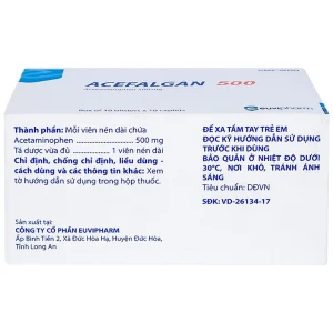 Thuốc Acefalgan 500mg Euvipharm giảm đau nhẹ đến vừa, hạ sốt (10 vỉ x 10 viên)