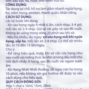 Dung dịch Xịt Họng Nhất Nhất hỗ trợ giảm ngứa họng, ho, viêm họng (20ml)