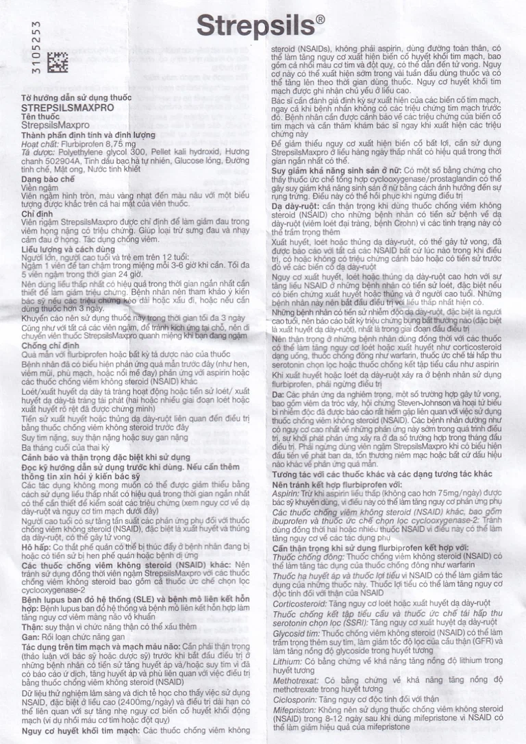 Viên ngậm Strepsils Maxpro Reckitt Benckiser làm giảm đau trong viêm họng (12 gói x 8 viên)