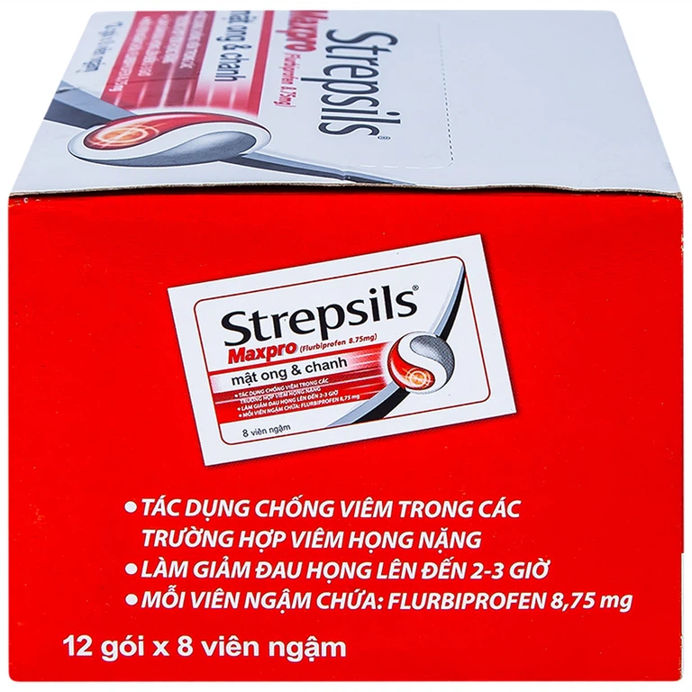 Viên ngậm Strepsils Maxpro Reckitt Benckiser làm giảm đau trong viêm họng (12 gói x 8 viên)