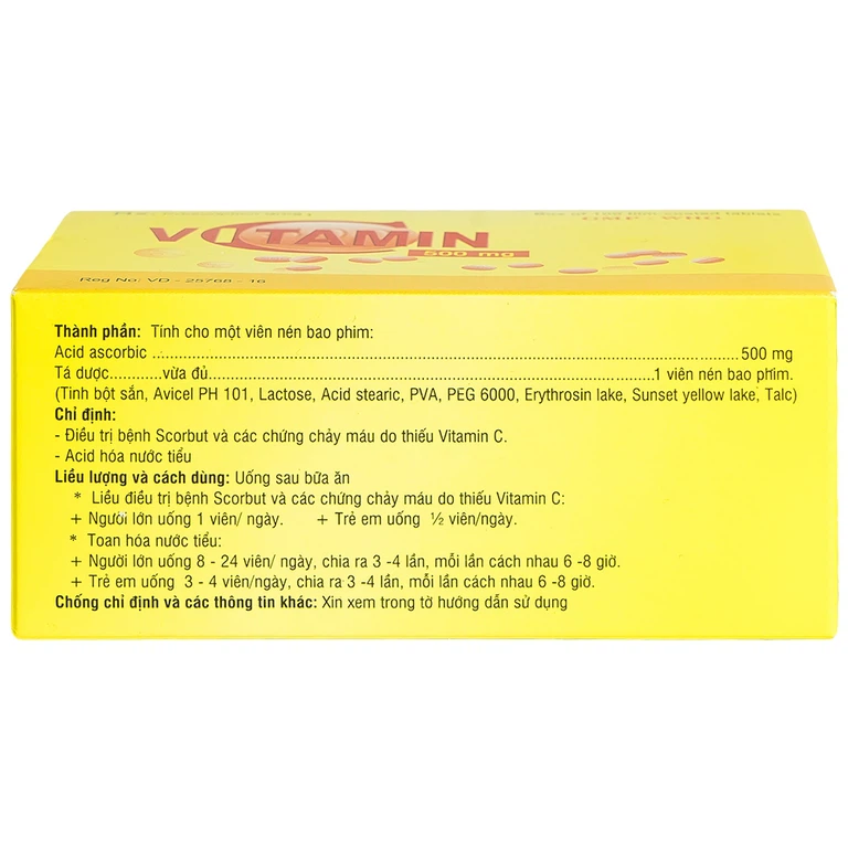 Thuốc Vitamin C 500mg Quapharco điều trị bệnh do thiếu Vitamin C (10 vỉ x 10 viên)