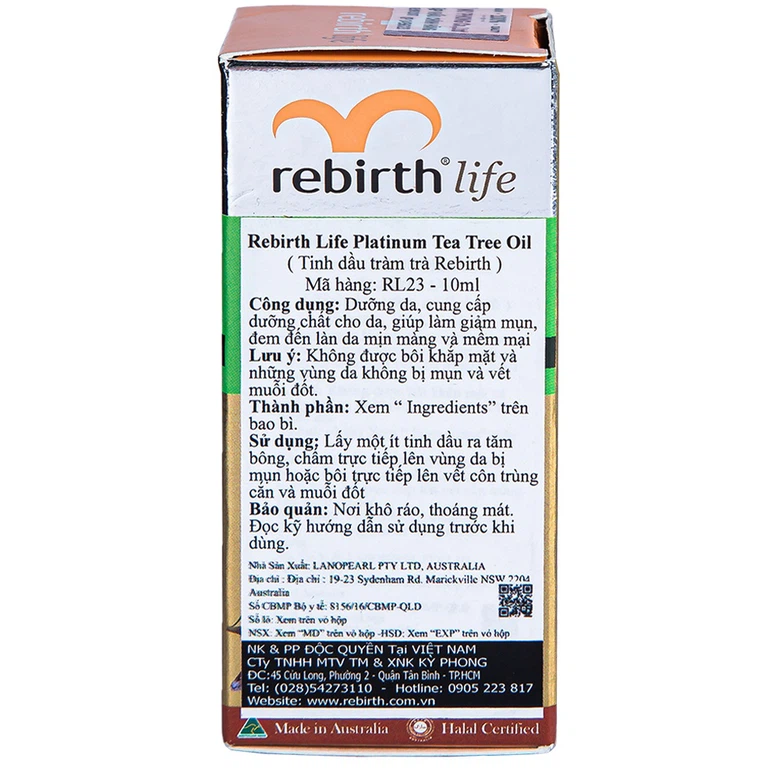 Tinh dầu tràm trà Rebirth Life Platinum Tea Tree Oil dưỡng da, giảm mụn (10ml)