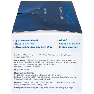 Khẩu trang y tế Naturecare màu xanh 3 lớp hỗ trợ ngăn khói, bụi, kháng khuẩn (50 cái)