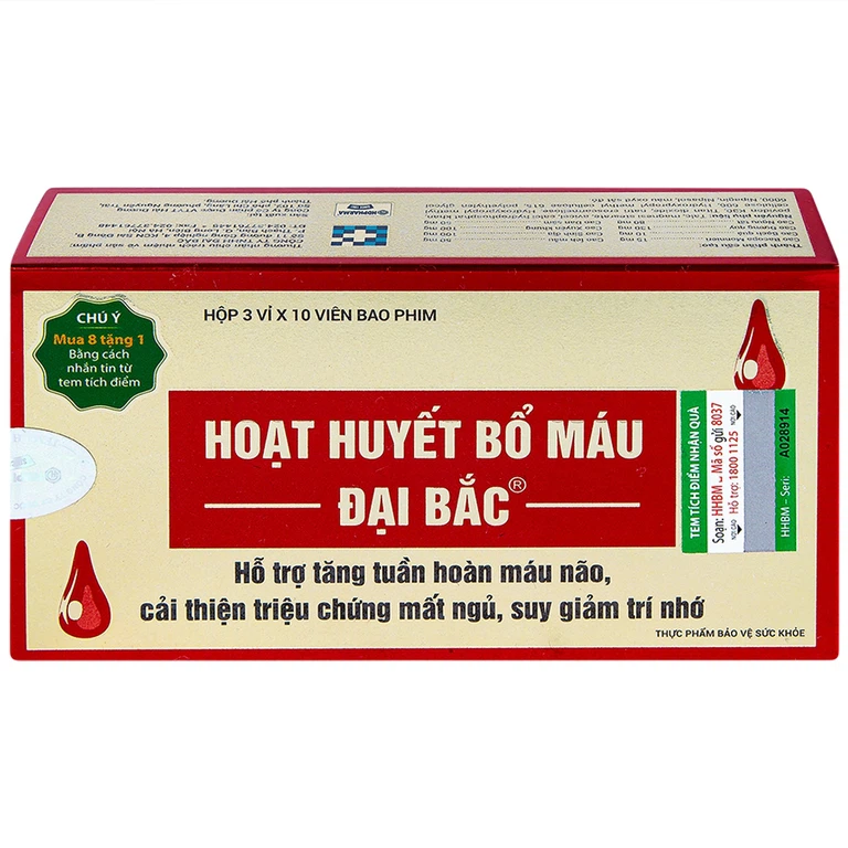 Viên uống Hoạt Huyết Bổ Máu Đại Bắc tăng cường lưu thông máu (3 vỉ x 10 viên)