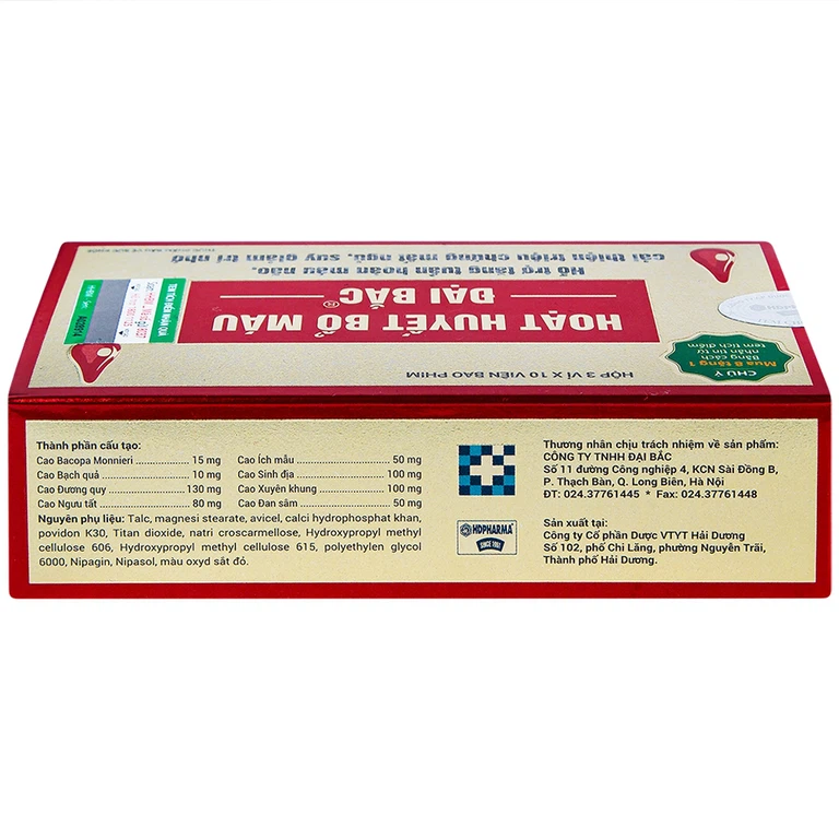 Viên uống Hoạt Huyết Bổ Máu Đại Bắc tăng cường lưu thông máu (3 vỉ x 10 viên)