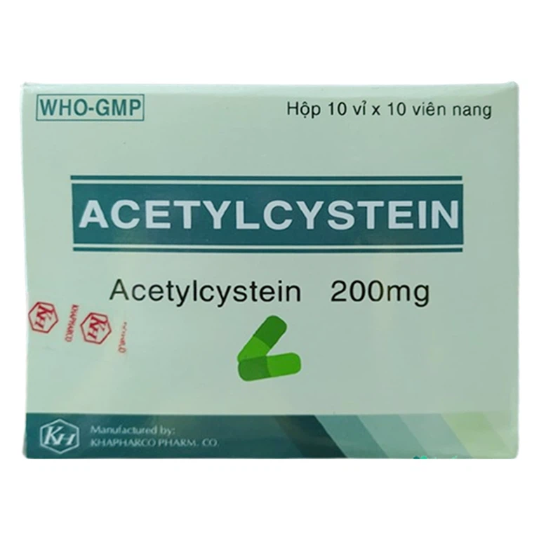Thuốc Acetylcystein 200mg Khapharco tiêu nhầy trong bệnh viêm phế quản, bệnh nhầy nhớt (10 vỉ x 10 viên)
