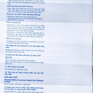 Viên sủi CalSource 500mg GSK phòng ngừa và điều trị thiếu canxi (20 viên)