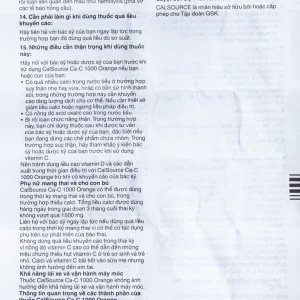 Viên sủi Ca-C1000 Orange Gsk điều trị thiếu calci hoặc vitamin C (10 viên)