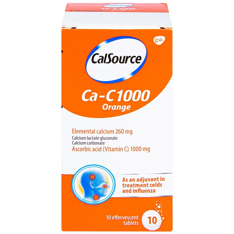 Viên sủi Ca-C1000 Orange Gsk điều trị thiếu calci hoặc vitamin C (10 viên)
