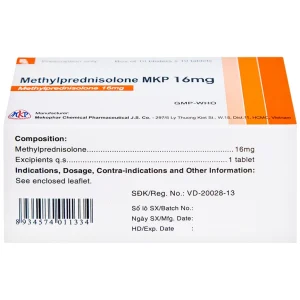 Thuốc Methylprednisolone MKP 16mg Mekophar kháng viêm, điều trị rối loạn nội tiết, viêm khớp (10 vỉ x 10 viên)