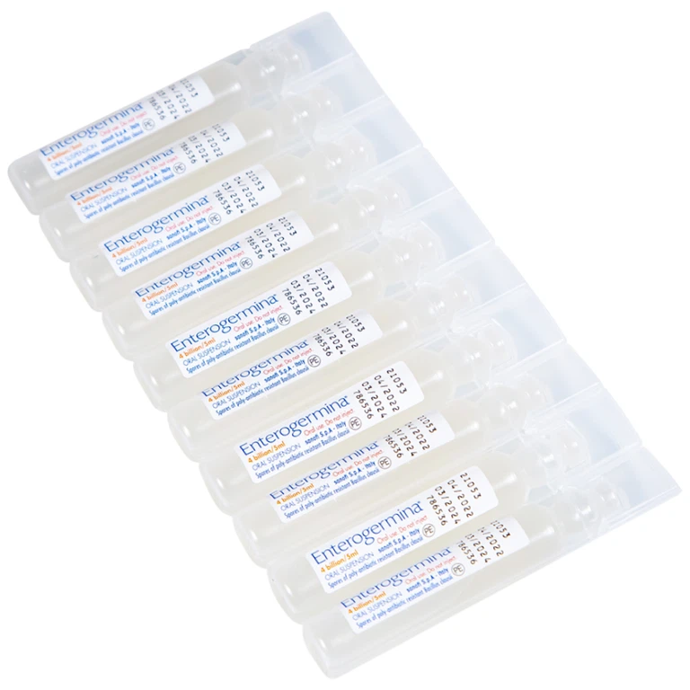 Hỗn dịch uống men vi sinh Enterogermina 4 tỷ/5ml trị rối loạn tiêu hóa cấp và mạn tính (2 vỉ x 10 ống)