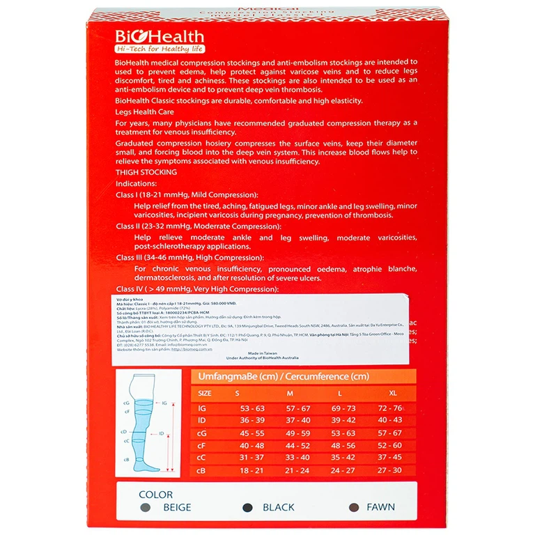 Vớ đùi y khoa Medical Compression Stocking size L BioHealth chống giãn tĩnh mạch - màu da