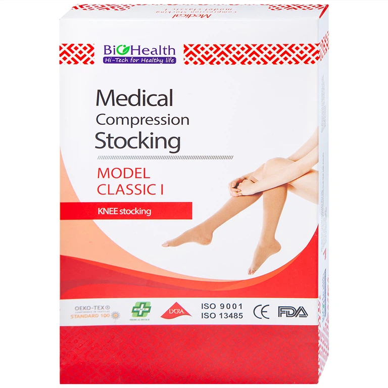 Vớ gối y khoa Medical Compression Stocking Model Classic I Biohealth size L màu da điều trị giãn tĩnh mạch chân