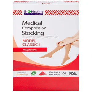 Vớ gối y khoa Medical Compression Stocking Model Classic I Biohealth size L màu da điều trị giãn tĩnh mạch chân