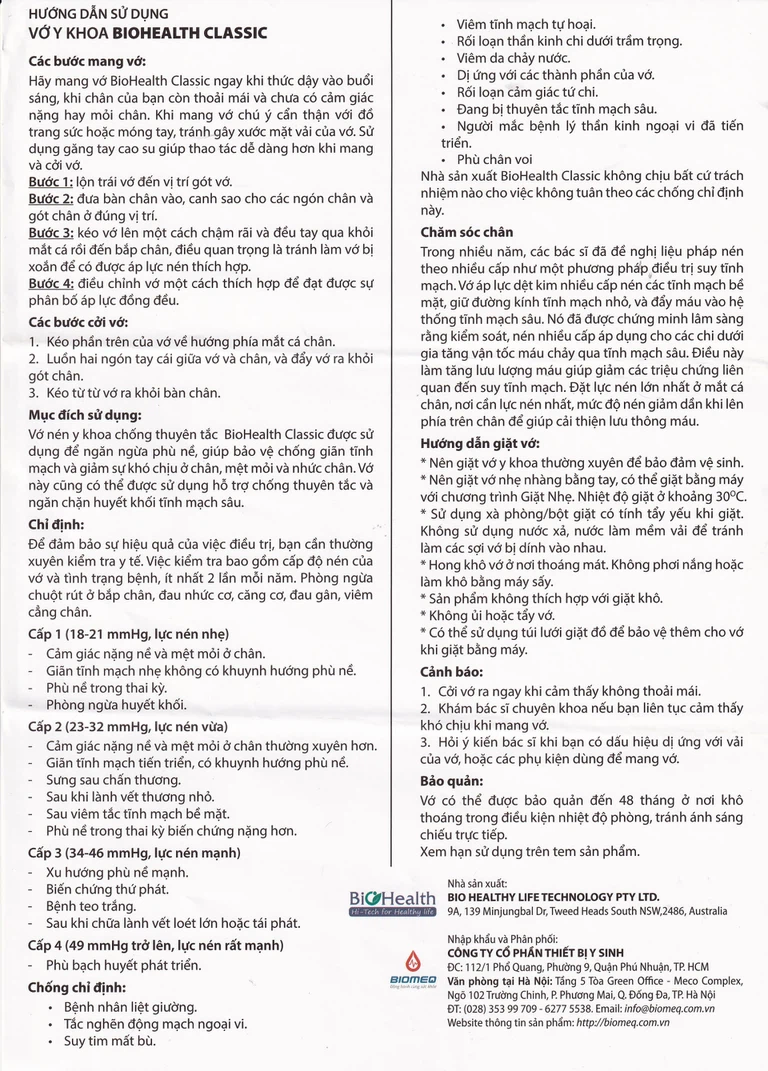 Vớ gối y khoa Medical Compression Stocking Model Classic I Biohealth size L màu da điều trị giãn tĩnh mạch chân