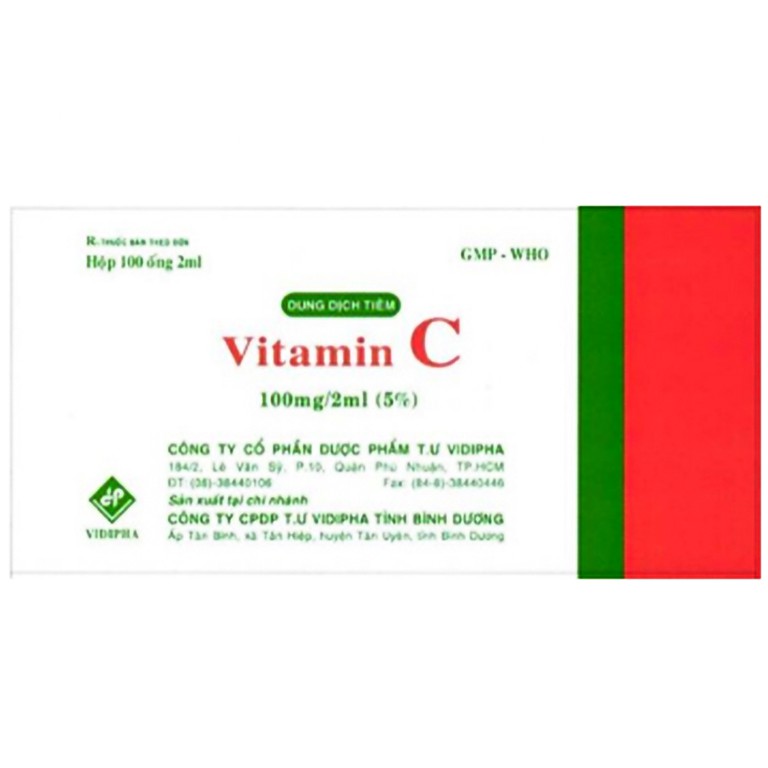 Thuốc tiêm Vitamin C 100mg/2ml Vidipha điều trị bệnh do thiếu Vitamin C (100 ống x 2ml/ống)