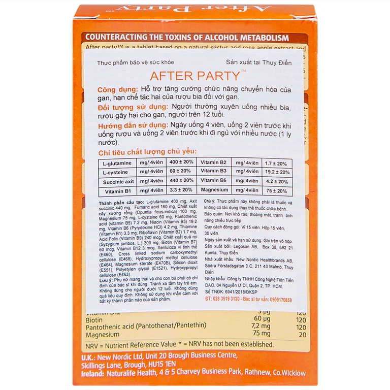 Viên uống After Party New Nordic hỗ trợ tăng cường chức năng chuyển hóa của gan (1 vỉ x 15 viên)