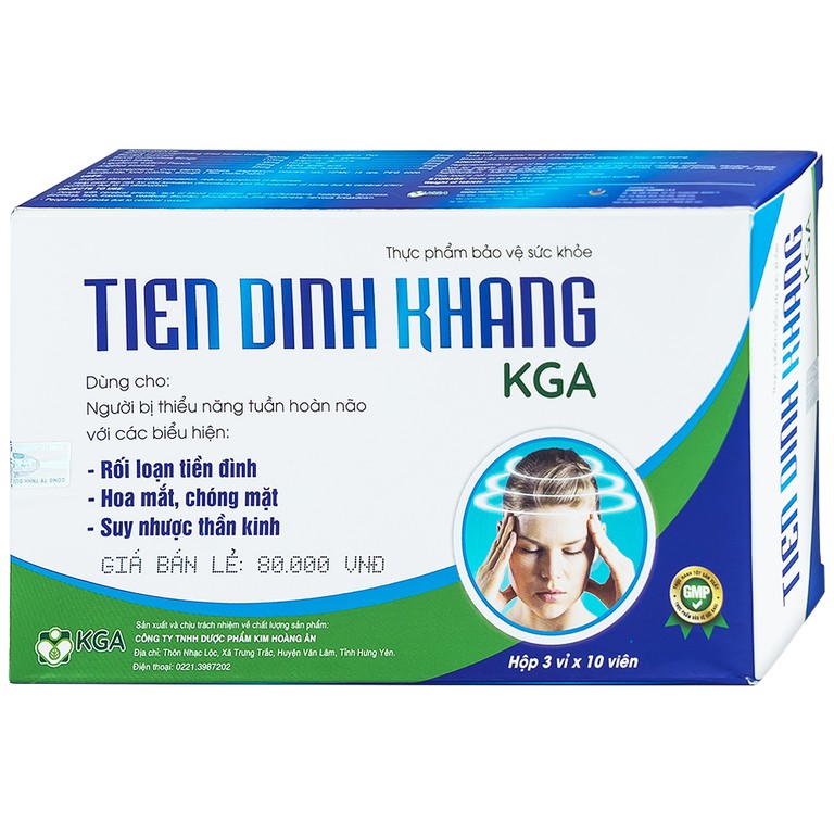 Viên uống Tiền Đình Khang KGA dùng cho rối loạn tiền đình, hoa mắt, chóng mặt (3 vỉ x 10 viên)