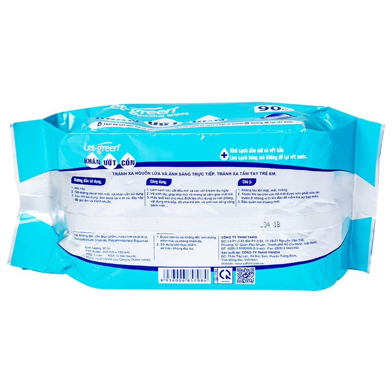 Khăn ướt cồn Let-Green làm sạch, kháng khuẩn và giữ vệ sinh (90 miếng)