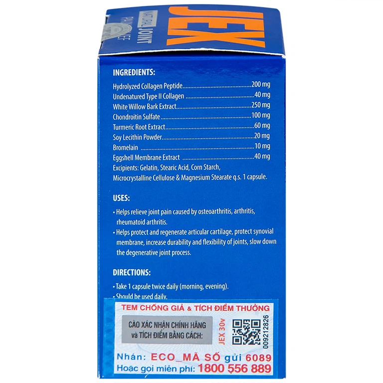 Viên uống Jex Natural Ecogreen hỗ trợ giảm đau trong thoái hoá khớp, viêm khớp (30 viên)