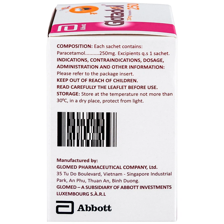Bột Glotadol 250 Abbott hỗ trợ hạ sốt và giảm đau (20 gói x 2.5g)