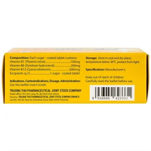 Thuốc Ammg-3B Trường Thọ điều trị bệnh lý thần kinh do thiếu vitamin B1, B6, B12 (5 vỉ x 10 viên)