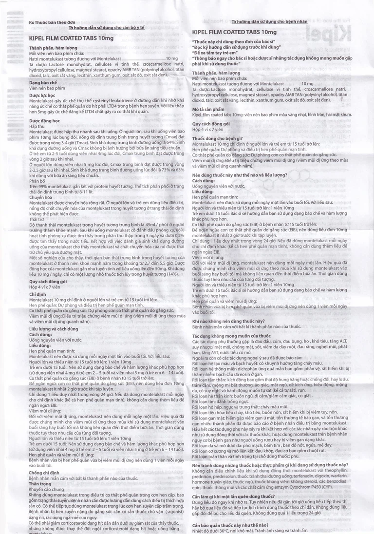 Viên nén Kipel 10mg MEGA We care phòng và điều trị hen phế quản, co thắt phế quản (4 vỉ x 7 viên)