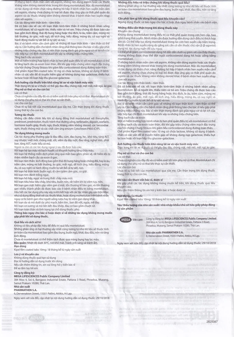 Viên nén Kipel 10mg MEGA We care phòng và điều trị hen phế quản, co thắt phế quản (4 vỉ x 7 viên)