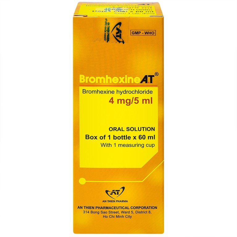 Dung dịch uống Bromhexine AT loãng đờm trong nhiễm khuẩn đường hô hấp (60ml)