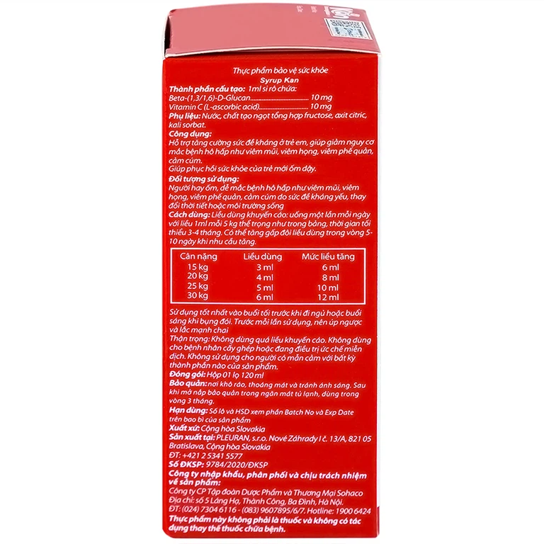 Syrup Kan Imunoglukan P4H Pleuran hỗ trợ tăng cường đề kháng ở trẻ em (120ml)