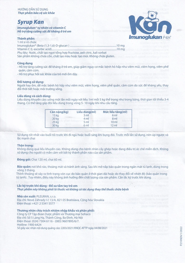 Syrup Kan Imunoglukan P4H Pleuran hỗ trợ tăng cường đề kháng ở trẻ em (120ml)
