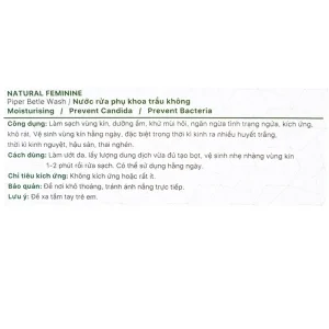 Nước rửa phụ khoa Natural Feminine Trầu Không làm sạch vùng kín, dưỡng ẩm, khử mùi hôi (100ml)