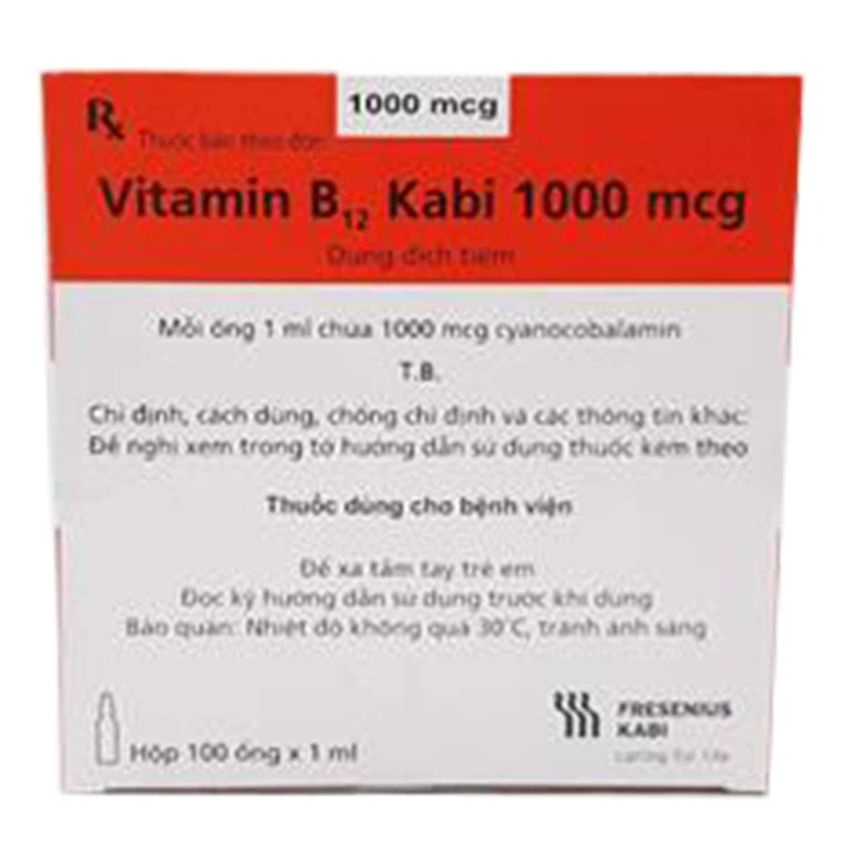 Thuốc Vitamin B12 Kabi 1000mcg điều trị thiếu vitamin B12 (100 ống X 1ml)