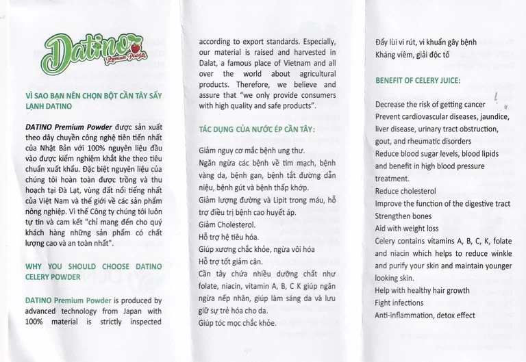 Bột Cần Tây vị táo Datino hỗ trợ giảm cholesterol xấu trong máu (3g x 15 gói)