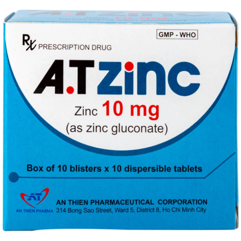 Thuốc A.T Zinc 10mg An Thiên điều trị tiêu chảy kéo dài (10 vỉ x 10 viên)