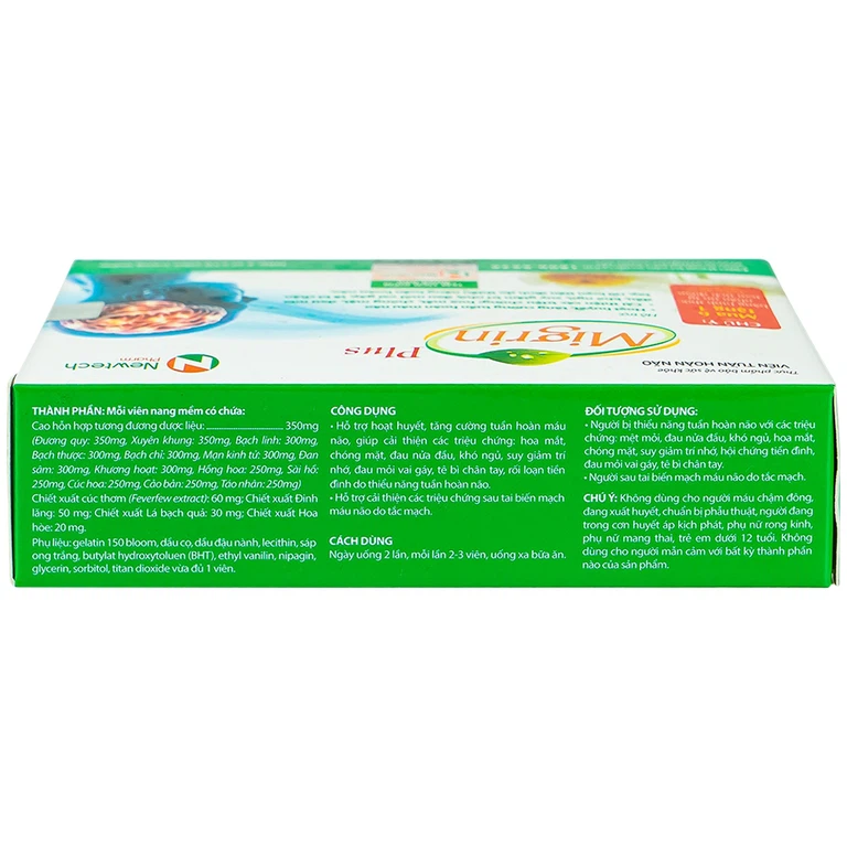 Viên uống Migrin Plus CVI Pharma hỗ trợ hoạt huyết, tăng cường tuần hoàn máu não (2 vỉ x 10 viên)