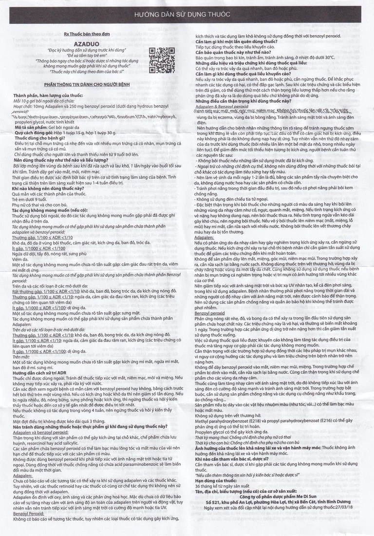 Gel Azaduo Medisun điều trị mụn trứng cá nhẹ đến vừa (30g)