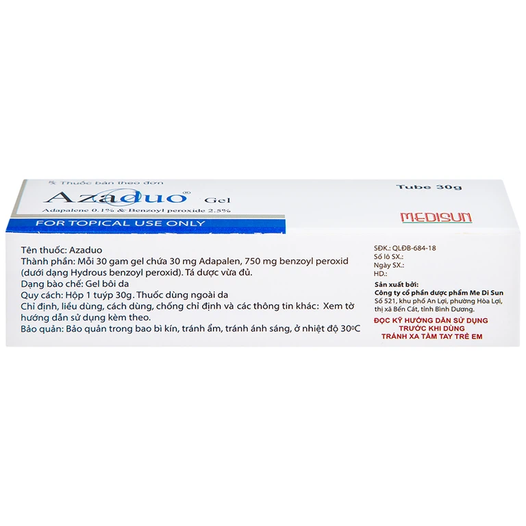 Gel Azaduo Medisun điều trị mụn trứng cá nhẹ đến vừa (30g)