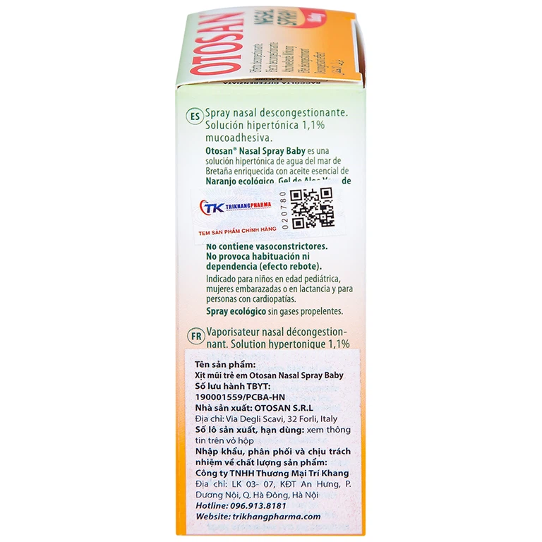 Xịt mũi trẻ em Otosan Nasal Spray Baby làm sạch sâu các hốc mũi, thông thoáng mũi (30ml)