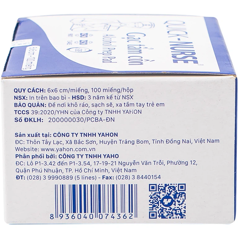 Gạc tẩm cồn 6cm x 6cm Quick - Nurse sát trùng da, khử trùng dụng cụ (100 miếng)