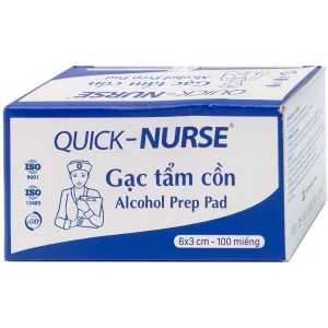 Gạc tẩm cồn 6cm x 3cm Quick - Nurse làm sạch da và chống lại vi khuẩn (100 miếng)