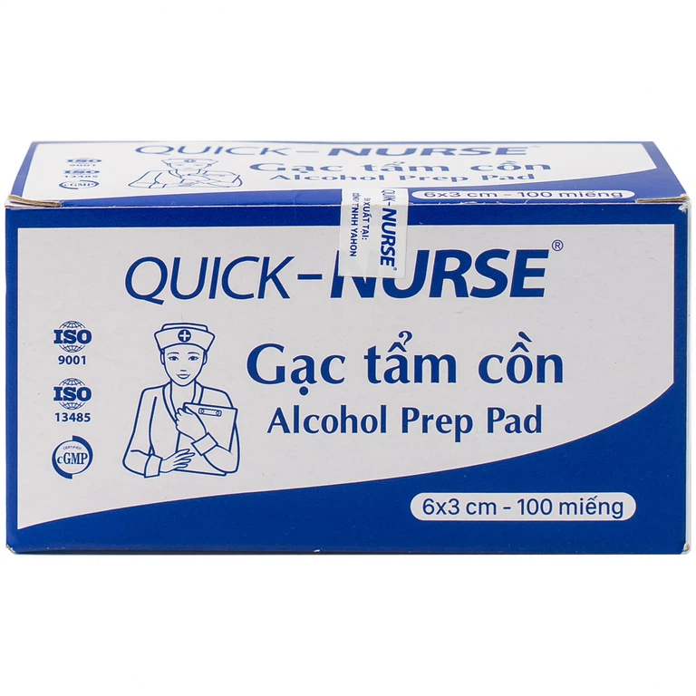Gạc tẩm cồn 6cm x 3cm Quick - Nurse làm sạch da và chống lại vi khuẩn (100 miếng)
