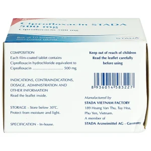 Thuốc Ciprofloxacin Stada 500mg điều trị trong các trường hợp nhiễm khuẩn (10 vỉ x 10 viên)