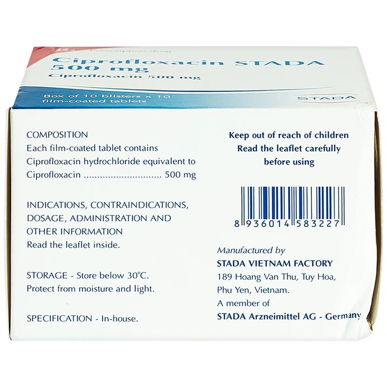Thuốc Ciprofloxacin Stada 500mg điều trị trong các trường hợp nhiễm khuẩn (10 vỉ x 10 viên)