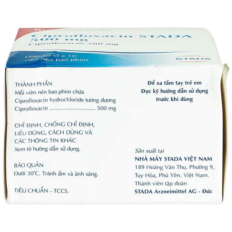 Thuốc Ciprofloxacin Stada 500mg điều trị trong các trường hợp nhiễm khuẩn (10 vỉ x 10 viên)