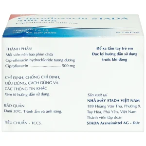 Thuốc Ciprofloxacin Stada 500mg điều trị trong các trường hợp nhiễm khuẩn (10 vỉ x 10 viên)
