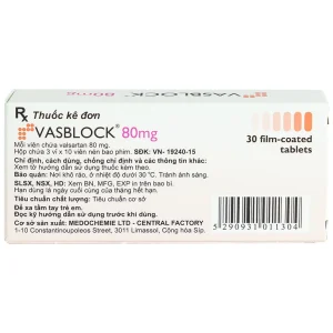 Thuốc Vasblock 80mg Medochemie điều trị tăng huyết áp, suy tim (3 vỉ x 10 viên)