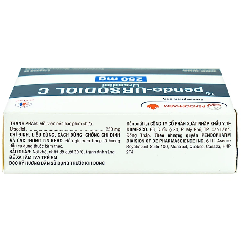 Viên nén pendo-Ursodiol C 250mg Domesco điều trị xơ gan mật nguyên phát (3 vỉ x 10 viên)