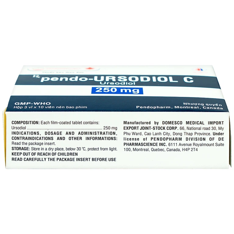 Viên nén pendo-Ursodiol C 250mg Domesco điều trị xơ gan mật nguyên phát (3 vỉ x 10 viên)